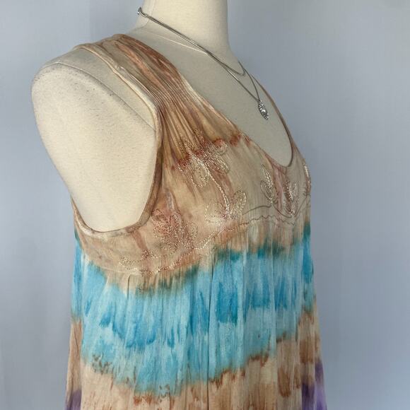 Boho Mini Dress One Size Trapeze Swing Tie Dye Festival Fairy Grunge Lagenlook - Picture 4 of 14